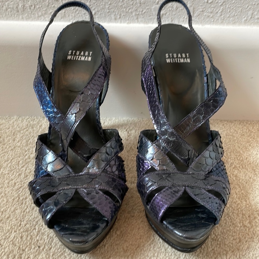 Stuart Weitzman Python Animal Print Slingback San… - image 1